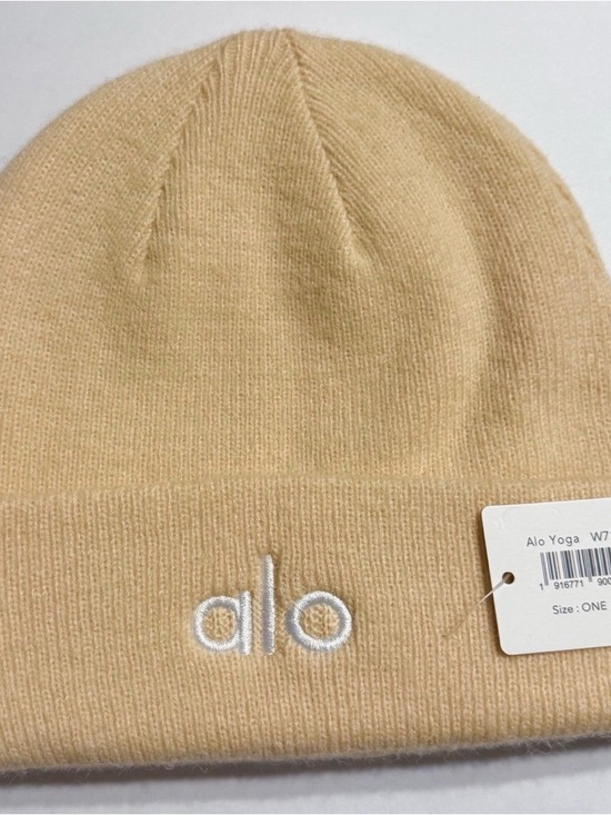 ALO Yoga Accessories - ALO Yoga Knit Beanie in Light Beige with White Logo